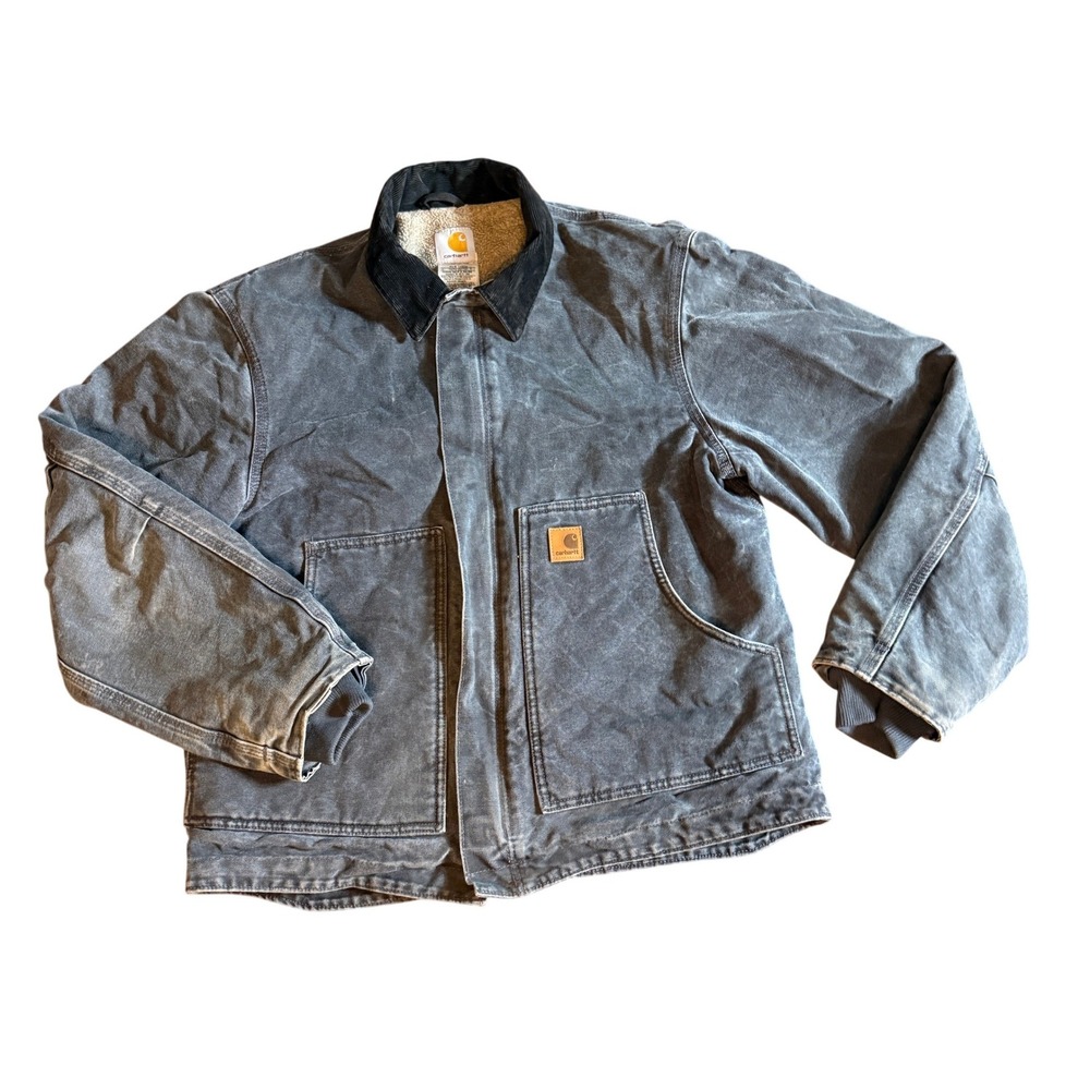 vtg 90s Carhartt J164 PTL Detroit Jacket Sherpa Lined Petrol Gray Mens Medium